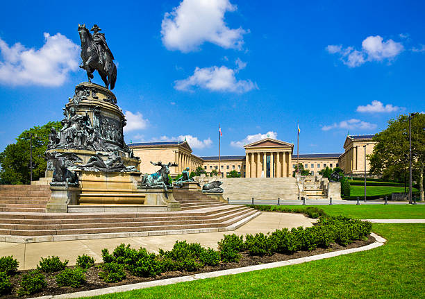 Philadelphia Museum of Art, Pennsylvania, Washington Monument Statue, Eakins Oval stock photo