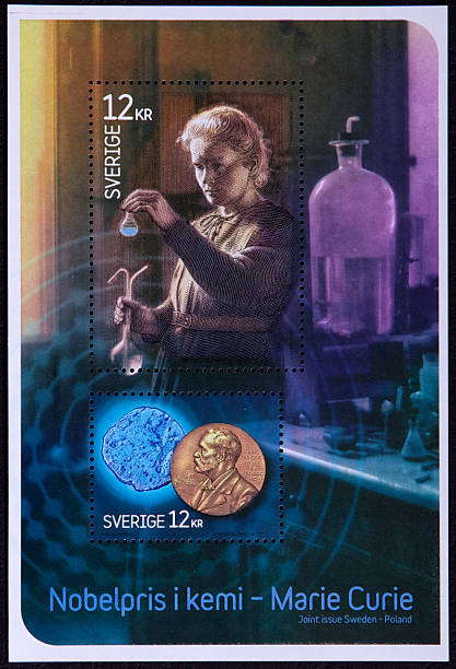 Philately - Swedish Commemorative Stamps; Nobel Prize Winner, Marie Curie. Joint Postal Issue by Sweden And Poland stock photo
