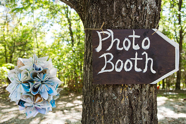 Photo booth sign at outdoor wedding  wedding photo booths stock pictures, royalty-free photos & images