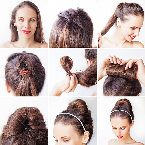 photo instruction for making a updo with long hair - chic evening bun 個照片及圖片檔