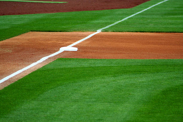 Photo of an empty baseball field's third base stock photo