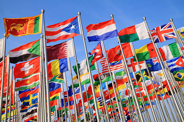 A photo of national flags from around the world stock photo