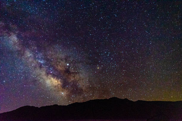Photo of the Milky way  in dark of night in Death Valley, California.  Stovepipe Wells. stock photo