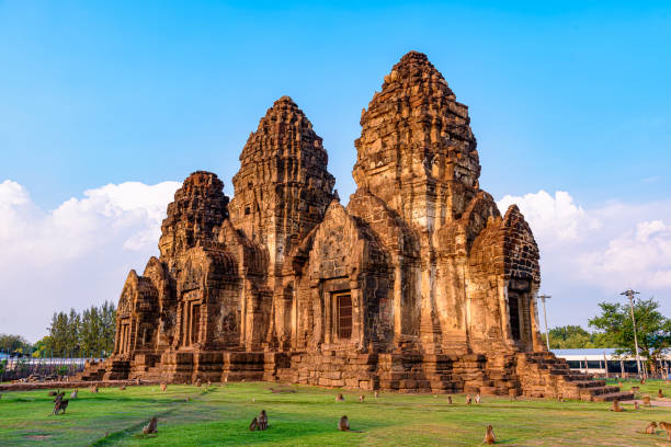 Phra Prang Sam Yot temple in Lopburi province, Thailand stock photo
