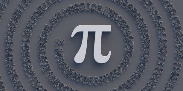 Pi symbol and number digits. Greek letter, mathematical sign and decimal sequence. 3d illustration stock photo