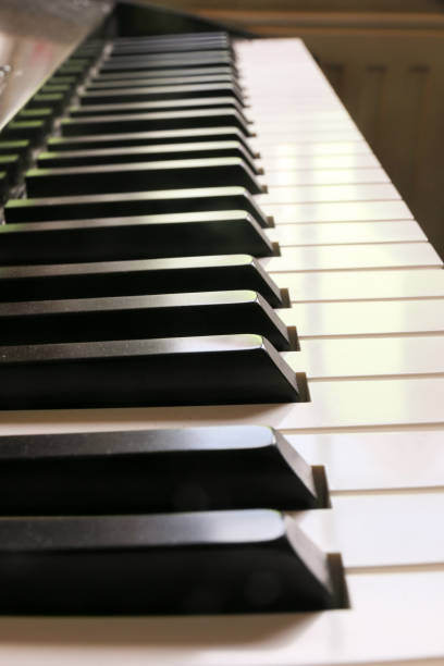 Piano keyboard with white and black keys stock photo