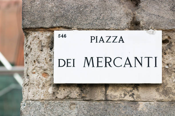 Piazza dei Mercanti is a famous square in Milan, italy stock photo