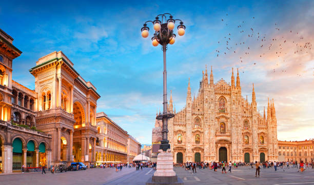 Piazza del Duomo in Milan stock photo