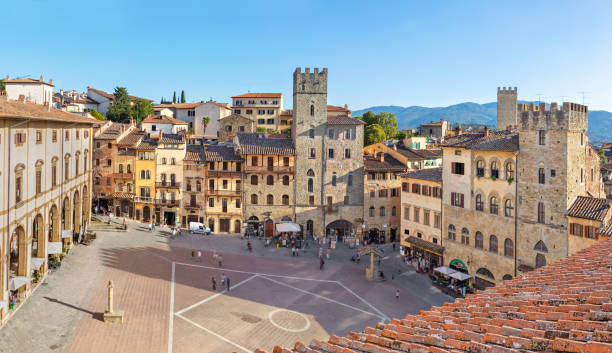 Piazza Grande square in Arezzo, Italy Panoramic aerial view of Piazza Grande square in Arezzo, Tuscany, Italy bbsferrari stock pictures, royalty-free photos & images