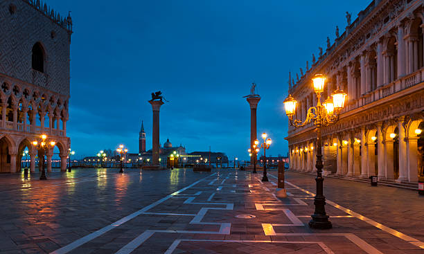 Piazza San Marco at night in winter stock photo