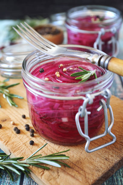 Pickled red onion salad stock photo