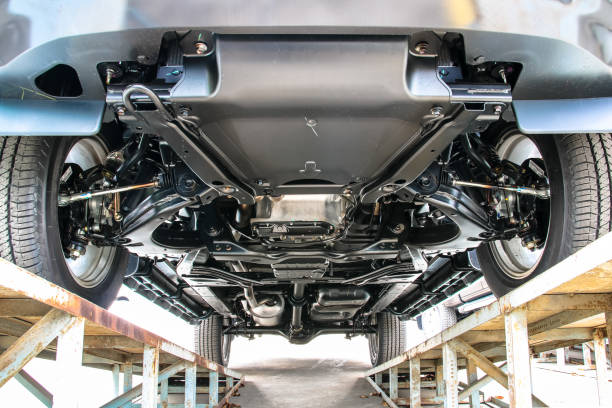 Pickup car chassis bottom view Pickup Car chassis bottom view exhaust pipe stock pictures, royalty-free photos & images