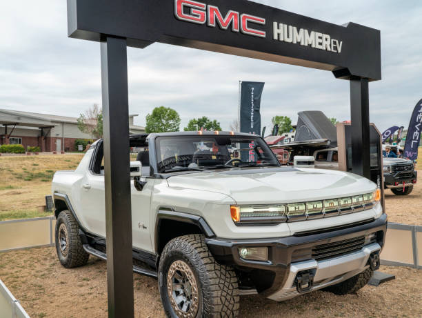 GMC HUMMER EV Pickup dominates terrain with revolutionary features and capabilities stock photo
