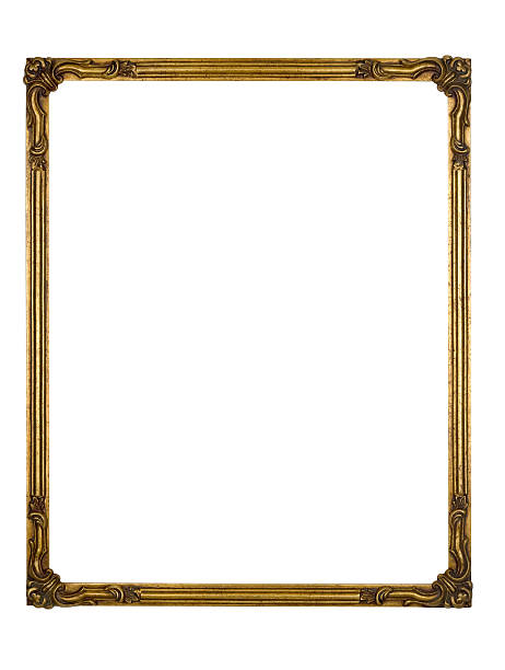 Picture Frame Gold Art Deco, White Isolated Design Element stock photo