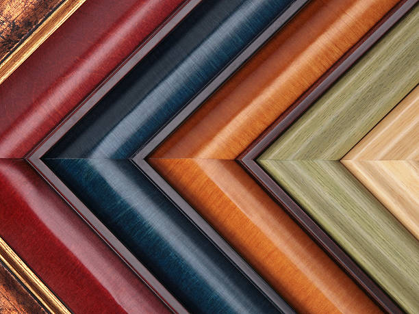 Picture frame samples in various colors and textures colorful array of wooden picture frame samples store photos stock pictures, royalty-free photos & images