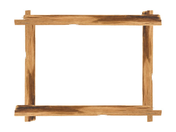 foto frames gemaakt van plank hout geïsoleerd op witte achtergrond - plankje plant touw stockfoto's en -beelden