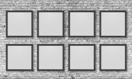 Picture Frames On Brick Wall Stock Photo - Download Image Now - iStock