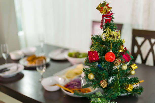 Picture of Christmas dining table ,Christmas and Happy New Year party stock photo