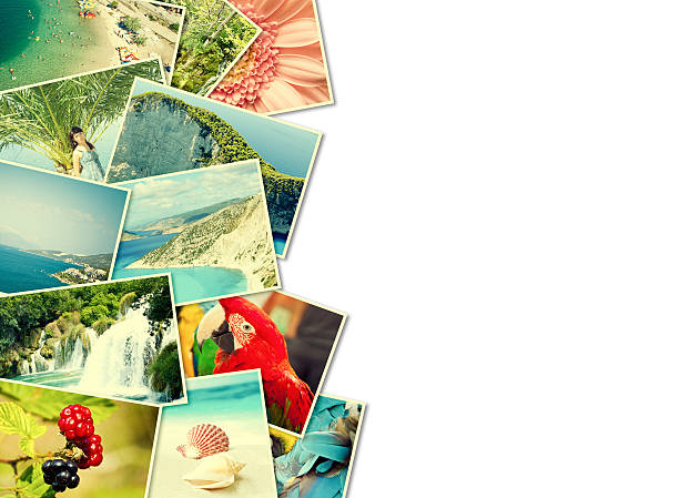 Pictures of holiday. A pile of photographs with your empty space. mosaic photos stock pictures, royalty-free photos & images