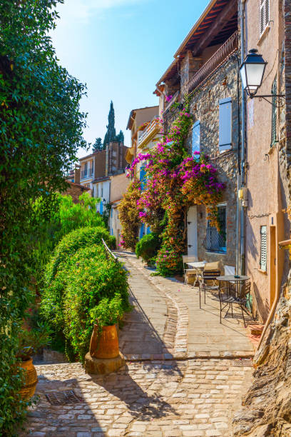 picturesque alley in Grimaud, France stock photo