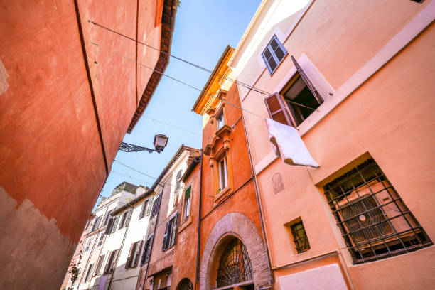 A picturesque and lovely alley in the ancient Trastevere district in the historic heart of Rome stock photo