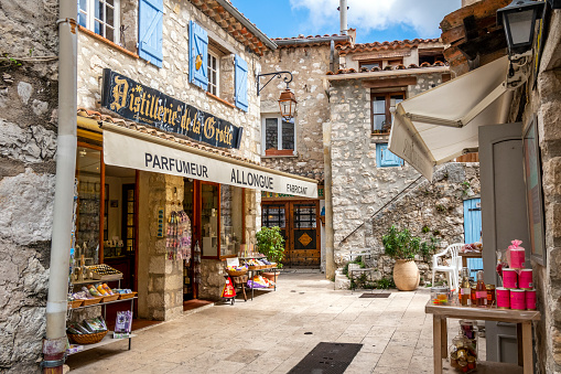 A picturesque, quaint store in the medieval hilltop village of Gourdon, in the Alpes Maritimes area of Southern France.