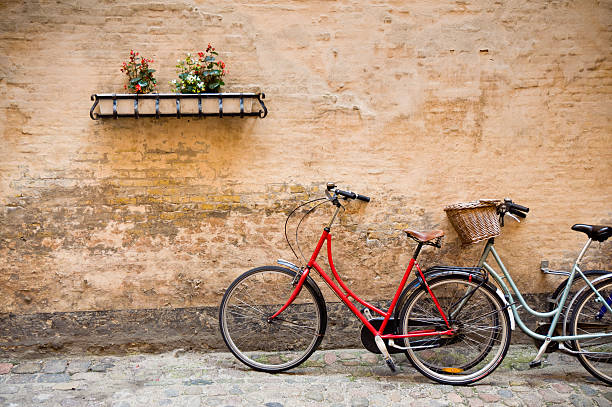 picturesque scene with bicycles, Copenhagen, Denmark stock photo