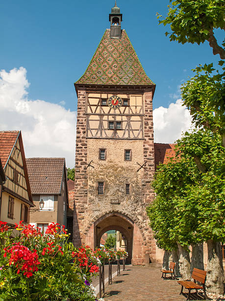 Picturesque village of Bergheim, Alsace France stock photo