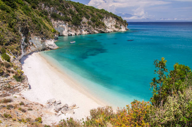 Picturesque Xigia sandy beach on north east coast of Zakynthos island, Greece stock photo