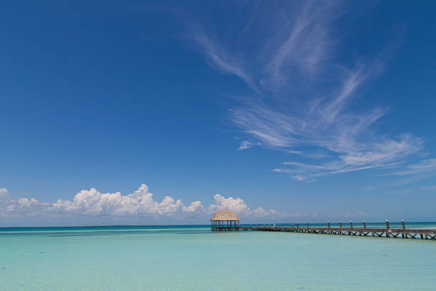 Pier at carribbean island of Holbox stock photo