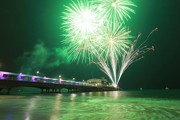 Pier Theatre Fireworks stock photo