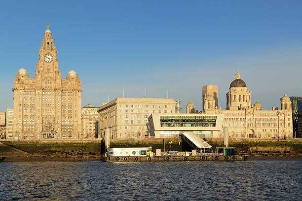 Pierhead, Liverpool The Three Graces, The Royal Liver Building, The Cunard Building and the Port of Liverpool Building, take centre stage in  the Liverpool Maritime Mercantile City UNESCO World Heritage Site. liverpool docks and harbour building stock pictures, royalty-free photos & images