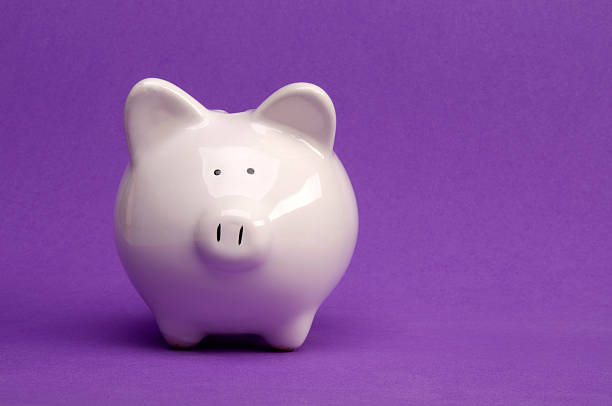 Piggy Bank on Purple stock photo