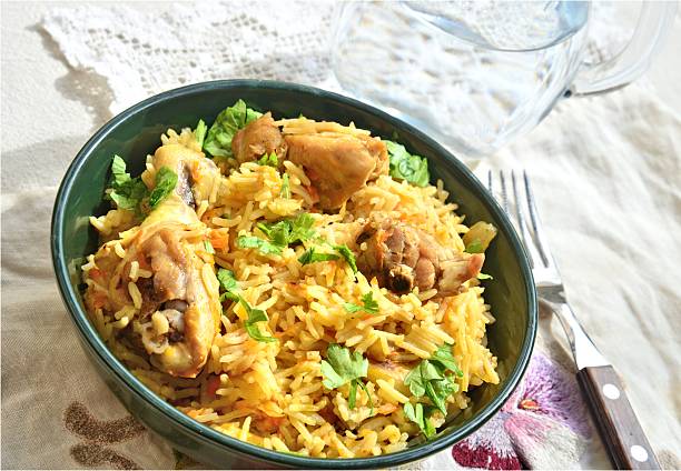 Pilaf with chicken stock photo