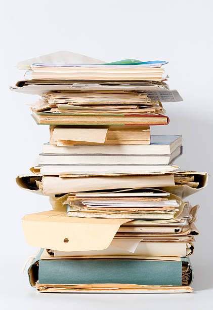 Pile of accumulated paperwork stock photo
