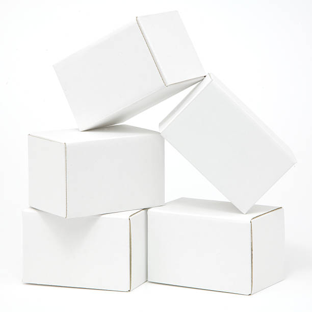 Pile of five blank white carton ready for labels stock photo
