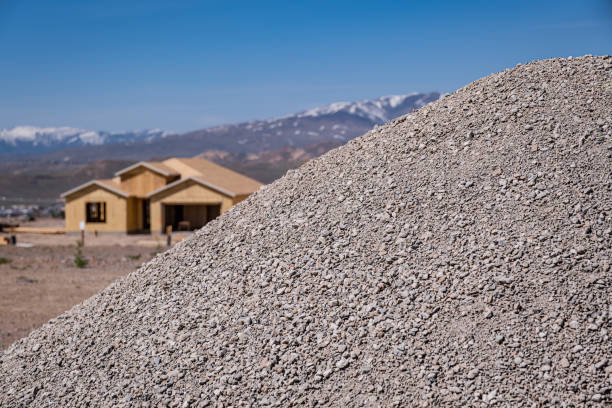 Pile of Gravel at New Home Construction Site stock photo