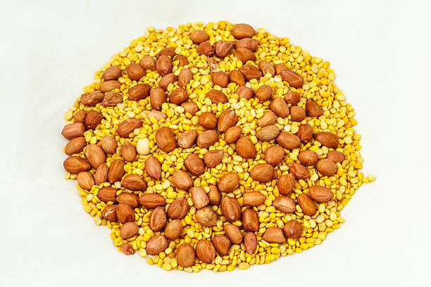 pile of peanuts and green gram - pea protein powder isolated bildbanksfoton och bilder