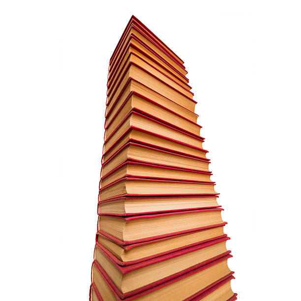 pile of red books - book tower stockfoto's en -beelden