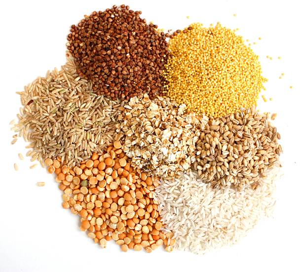 Piles of different types of grains Different kinds of grain, rice, peas, rye, millet, sarrazin, an oats, millet, barley. wholegrain stock pictures, royalty-free photos & images