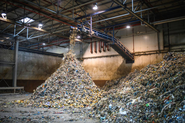 Piles of Separated Recyclables Inside Waste Facility