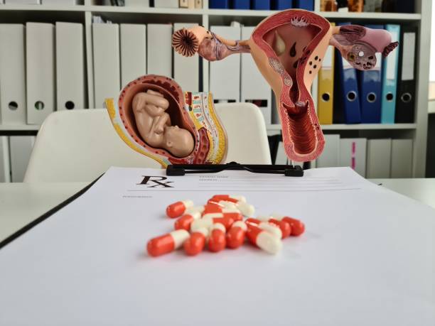 Pills and vitamins during pregnancy, artificial insemination closeup Pills and vitamins during pregnancy, artificial insemination. Fetus healthcare concept. Embryo protection. abortion pill stock pictures, royalty-free photos & images