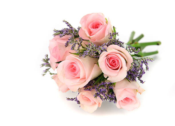 Pink and mauve rose bouquet isolated on white. stock photo