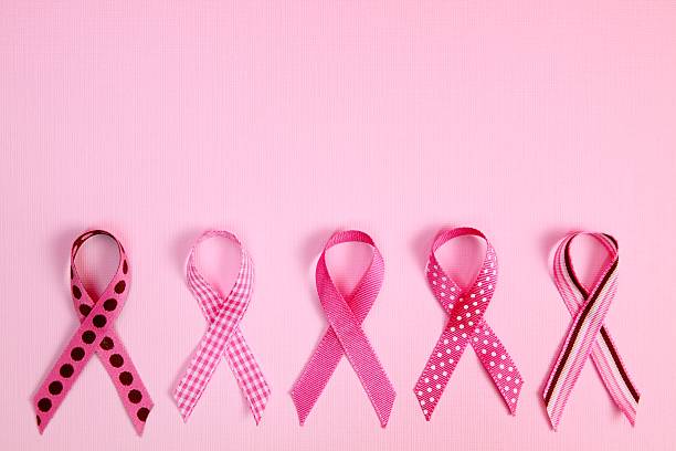 Pink Breast Cancer Awareness Ribbons with copy space stock photo