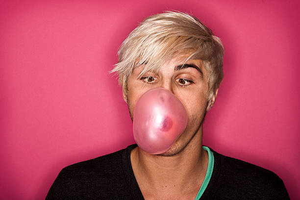 Pink bubble man stock photo
