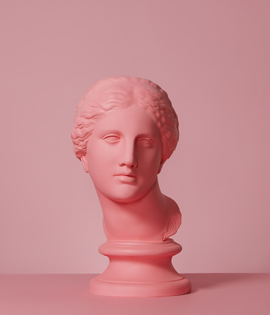 Pink toned plaster head model (mass produced replica of Head of Aphrodite of Knidos)