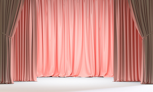 pink curtains and white floor. 3d render