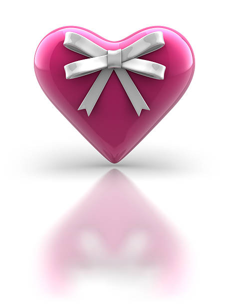Pink Glossy Heart with Ribbon stock photo