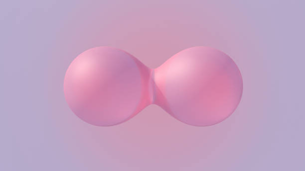 Pink liquid spheres merging. Abstract illustration, 3d render. stock photo