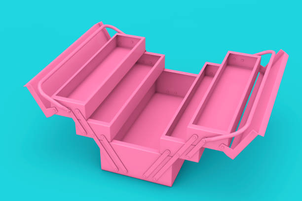 Pink Metal Classic Toolbox in Duotone Style. 3d Rendering stock photo